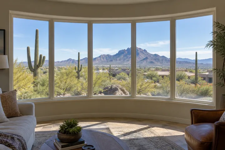 Curved bow window with five panels