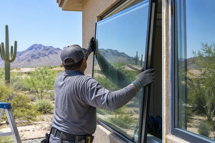Installer fitting a new Low-E glass unit