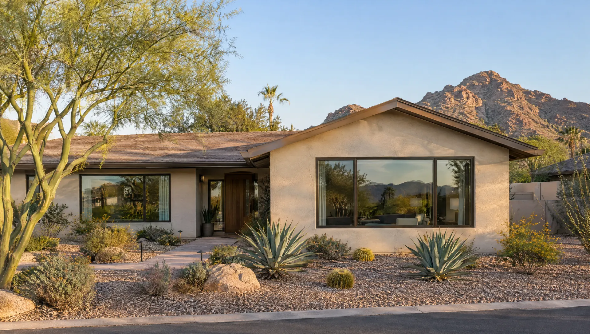 Phoenix ranch-style home with new energy-efficient windows and Camelback Mountain in the distance