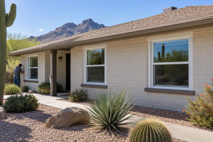 Double-hung replacement windows on a Phoenix ranch home
